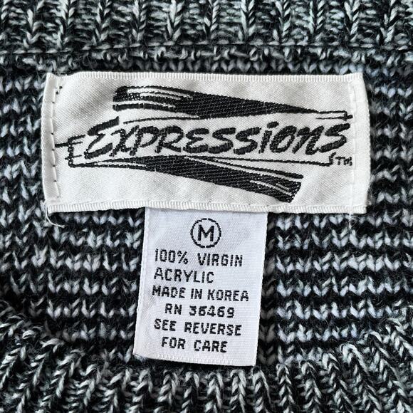 90s Coogi Style Pullover Sweater Art To Wear Geometric Monochrome Crewneck Sz M - Picture 9 of 9